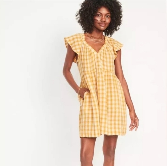 NWT Old Navy Flutter Sleeve Plaid Swing Dress Size XXL - Picture 1 of 7